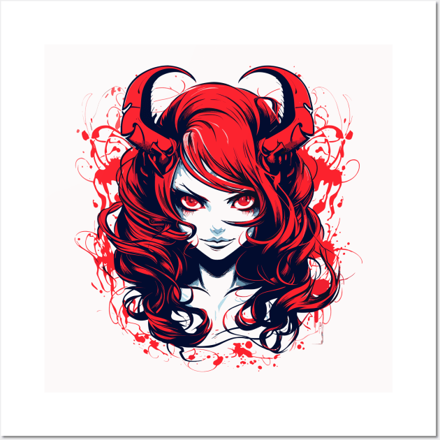 Anime Demon Girl Design Wall Art by BrushedbyRain